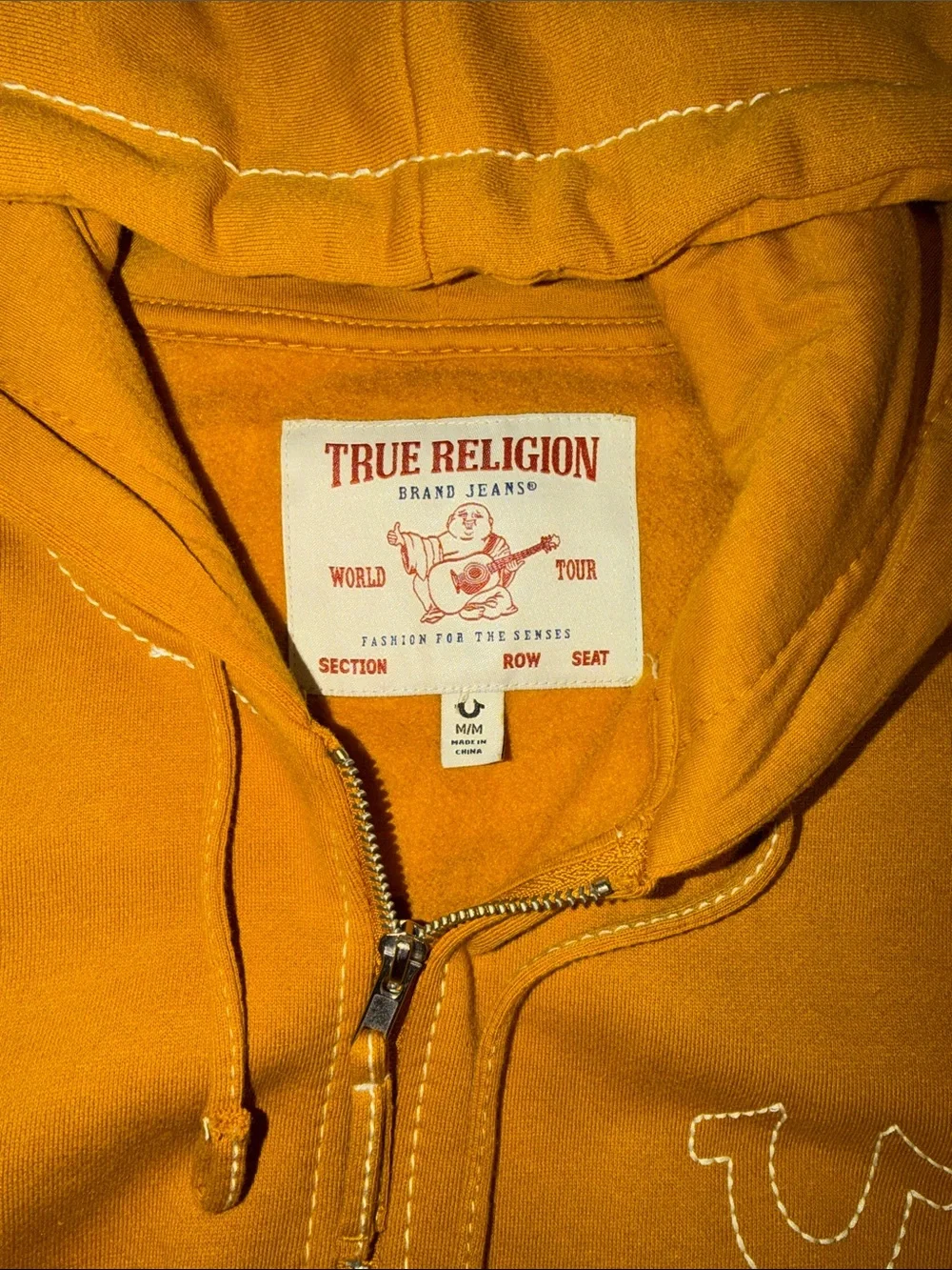 Men’s True Religion Zip-Up Sweater – Mustard Orange M